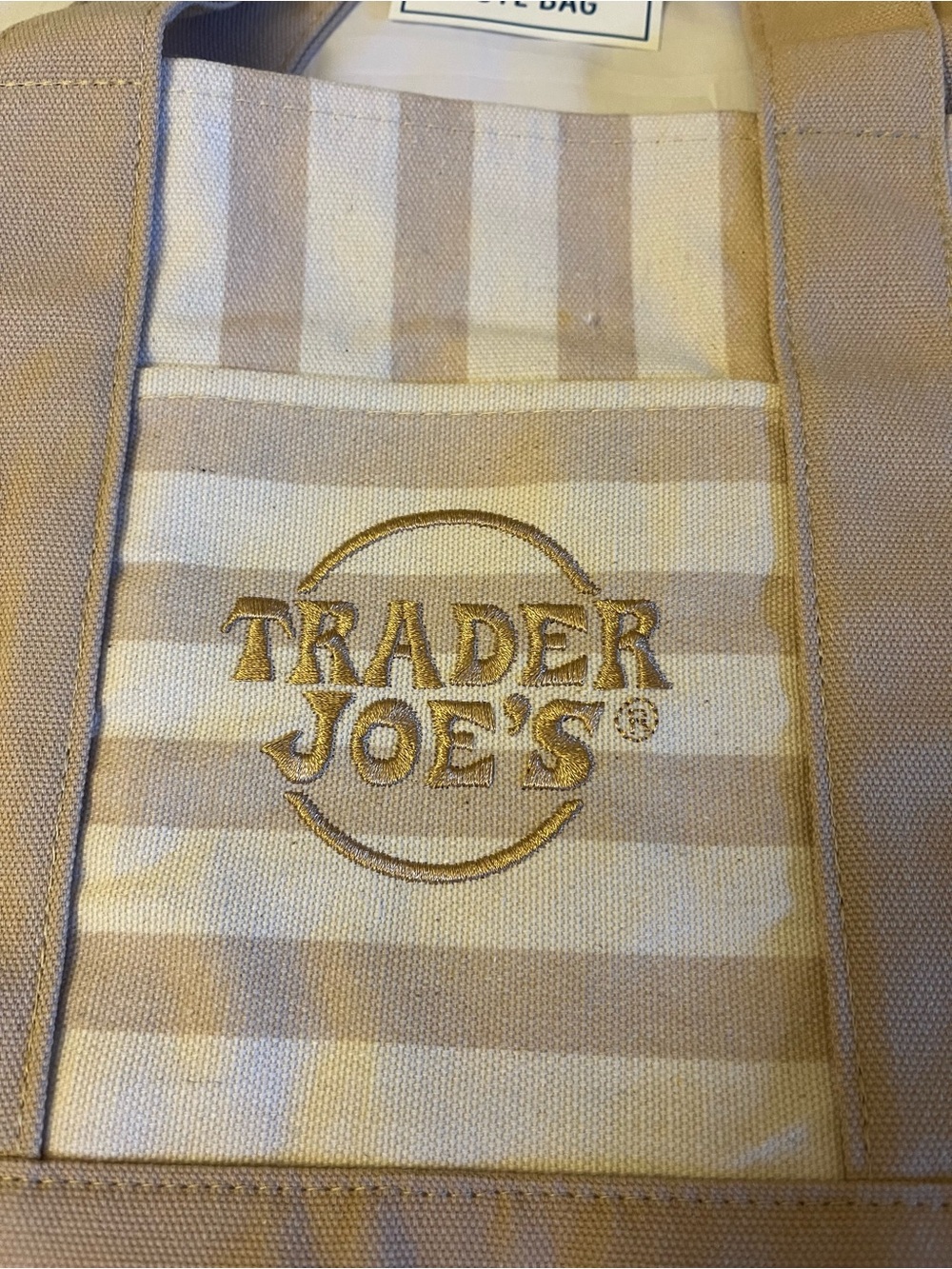 Trader Joe's Beige Stripe Tote Bag